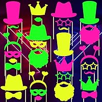 Skylety 42 Pieces Glow Neon Party Photo Booth Props Fully Assembled Neon Glow Party Colorful Black Light Fluorescent Paper Posing Props for Glow Party Birthday Party Wedding Halloween Christmas Party