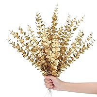 Waydress 20 Pieces Gold Artificial Eucalyptus 16 Inches Gold Flowers Eucalyptus Leaves Real Eucalyptus Leaf Eucalyptus Spray Branches for Wedding Party Flower Arrangement