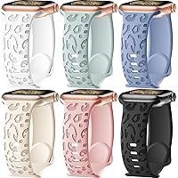 HEARTBOOM 6 Pack Leopard Engraved Bands Compatible with Apple Watch 40mm 44mm 38mm 45mm 49mm 42mm Women Men,Cheetah Sport Silicone Strap Wristbands for iWatch Series 9 8 7 6 5 4 3 Ultra SE
