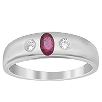 0.25 Ctw Oval Cut Ruby Gemstone Trio Stone 925 Sterling Silver Solid Band Ring