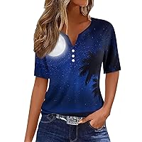 Short Sleeve Shirts for Women Vneck Funny Hawaiian Shirt Leaf Graphic Buttoned Up School Blouses Clothing Trendy 2024
