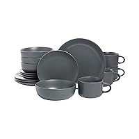 Wazee Matte Coupe Dinnerware Set, 16 pc, Charcoal Gray