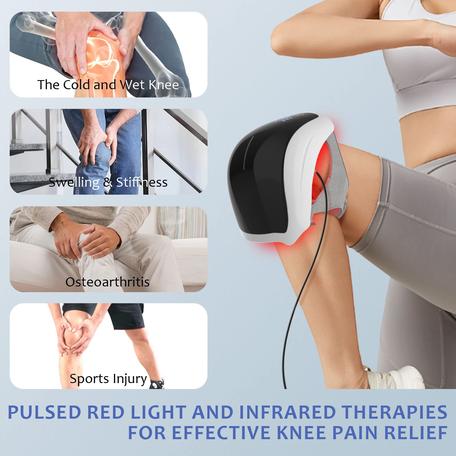 iKeener Red Light Therapy for Swelling Stiff Joints Stretched Ligaments and Muscles Injuries, Infrared Pulsed laser Therapy Knee Brace for Pain Relief Deep Arthritis Tissue
