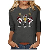 Women's Casual Tops Fashion Casual Round Neck 44989 Sleeve Loose Christmas Printed T-Shirt Top, S-3XL