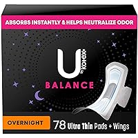 Balance Ultra Thin Overnight Pads with Wings, 78 Count (6 Packs of 13) (Packaging May Vary)