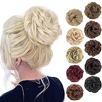 MORICA 1PCS Messy Hair Bun Hair Scrunchies Extension Curly Wavy Messy Synthetic Chignon for Women (24/613#(Pale Ash Blonde Mix Bleach Blonde))