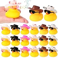 Sratte 24 Sets Cowboy Rubber Duck with Mini Cowboy Hat and Sunglasses, Small Rubber Duckies Yellow Rubber Ducky Tiny Bathtub Toys for Cowboy Party Favors Bulk Swimming Shower Birthday Supplies