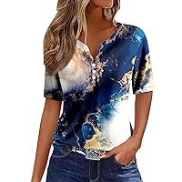 Women's Spring Trending Graphic Trendy Tops 2024 Short Sleeve Cute Button Down Womens Basic T Shirts V Neck Plain Y2K
