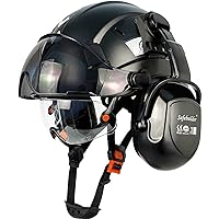 Safety Helmet with Visor Ear Muffs Work at Hight Carbon Fiber Abs Hard Hats for Industrial Construction Head Protection ANSI Z89.1 Approved（Black Hard Hat+Clear&Tinted Visor+B07 Ear Muffs）