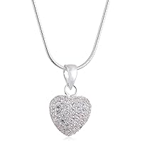 Vinani Double White Cubic Zirconia Heart Pendant with Snake Chain 925 Sterling Silver Italy, Ahh S