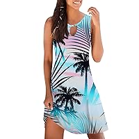 Women Casual Summer Printed Tank Sleeveless Dress Hollow Out Loose Beach Dress