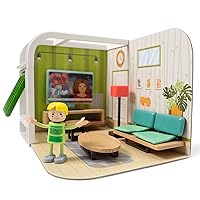 3-6 Years Old Little People House, Toddler DIY Miniature Dollhouse Kit with Furniture, Little People Dollhouse, Pretend Play Mini Toddler Dollhouse Kit Wooden Toys, Great Gift for Kids
