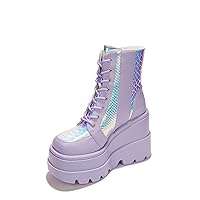 Cape Robbin Radio Holographic Platform Ankle Boots with Chunky Block Heels for Women