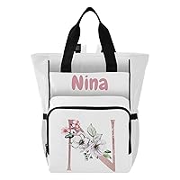 Custom Letter N Diaper Bag Backpack Maternity Diaper Bag Personalized Baby Nappy Changing Bag with Insulated Pockets for Travel Women Girls