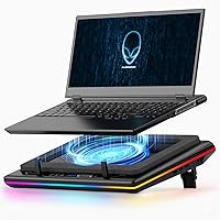 llano RGB Laptop Cooling Pad with Powerful Turbofan, Gaming Laptop Cooler Radiator with Infinitely Variable Speed,Touch Control, LCD Screen,Seal Foam for Rapid Cooling Laptop 15-19in
