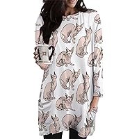 Sphynx Cats Women's Long Sleeve T-Shirt Dress with Pockets Crewneck Tunic Top
