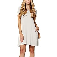Premium Short Sleeve T Shirt Dresses for Women with Pockets - Casual Scoop Neck Swing Dress