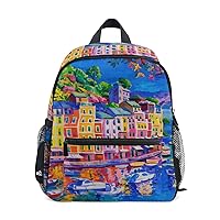 My Daily Kids Backpack Italy House Boat Sea Oil Painting Nursery Bags for Preschool Children