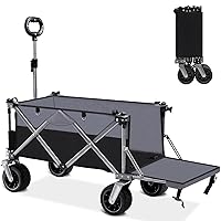 Beach Wagon with Big Wheels for Sand & Brake, 180L Heavy Duty Collapsible Wagon Cart Foldable Utility with Extending Tailgate, for Camping Pets Outdoor Garden Works Shopping
