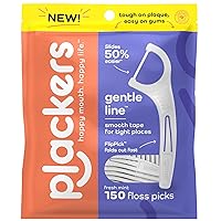 Plackers Gentle Line Floss Picks, Fresh Mint Flavor, Fold-Out FlipPick, QuickFix Grip, Easy Storage with Sure-Zip Seal, 150 Count