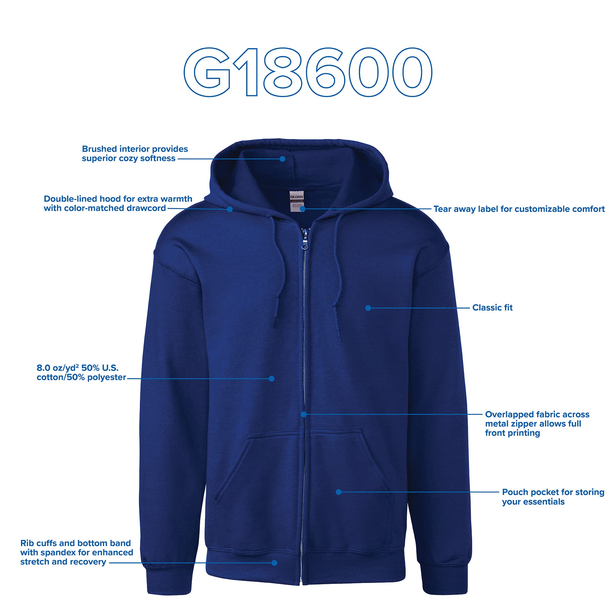 Gildan Adult Fleece Zip Hooded Sweatshirt, Style G18600