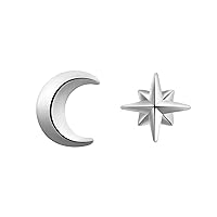 | Moon Star Stud Earrings 925 Sterling Silver Stud Earring Tiny Jewelry for Women and Girls