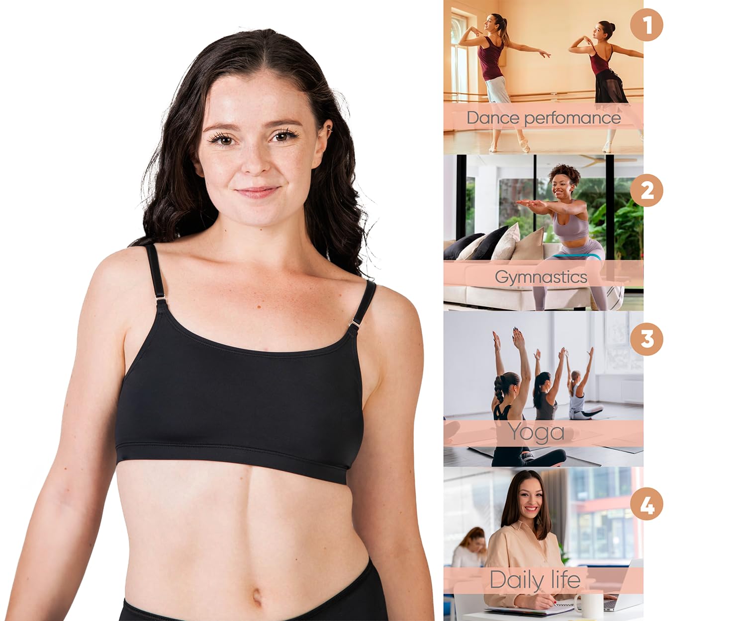 Clementine Apparel - Girls and Women Dance Bra with Clear Detachable Straps Unpadded & Seamless