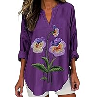 Women's Fashion V Neck Long Sleeved Purple Floral Printed Womens Oversized Knitted Sweater V Neck Blouse