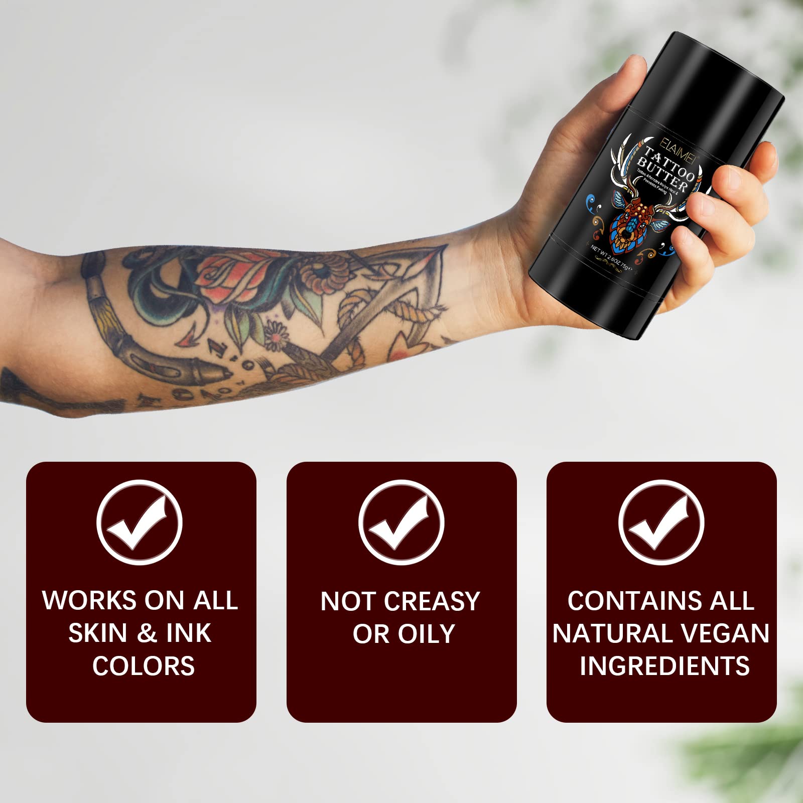 Tattoo Aftercare Butter Balm, 2.6 oz, Old & New Tattoo Moisturizer Healing Brightener for Color Enhance, Natural Organic Tattoo Cream