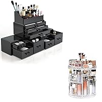 DreamGenius Makeup Organizer 4 Pieces Acrylic Makeup Storage Box with 9 Drawers for Lipstick Jewerly and Makeup Brushes, 7-Layer Adjustable Makeup Display Case