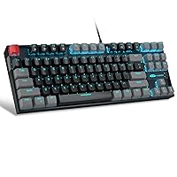 75% Mechanical Gaming Keyboard with Red Switch, LED Blue Backlit Keyboard, 87 Keys Compact TKL Wired Computer Keyboard for Windows Laptop PC Gamer - Black/Grey