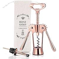 Wine Bottle Opener Wing Corkscrew, Godmorn Rose Gold Beer Bottle Opener with Wine Pourer, Cute Stainless Steel Winged Corkscrew, Pink Cork Screw Wine Accessories For Kitchen Bars Mothers Day Gift