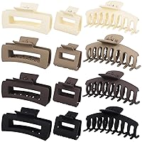 12 Pack Large Claw Clips for Thick Hair, 4inch Rectangle Hair Claw Clips Set, 2inch Small Square Hair Clips for Women, Non-slip Stylish Big Matte Banana Clips