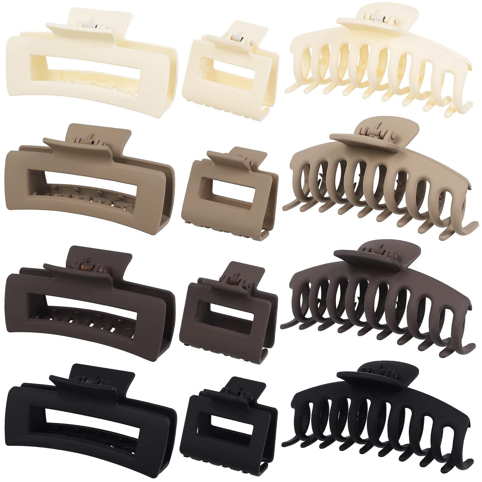12 Pack Large Claw Clips for Thick Hair, 4inch Rectangle Hair Claw Clips with 2inch Small Square Hair Jaw Clips for Women, Non-slip Stylish Matte Hair Claws Hair Accessories