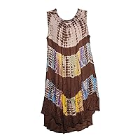 Sleeveless Tie-Dye Embroidered Casual Dress - Fits M-XXL - 3/4 Sundress Cover-up