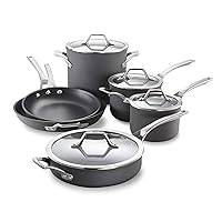 Calphalon 10-Piece Pots and Pans Set, Nonstick Kitchen Cookware with Stay-Cool Stainless Steel Handles, Dishwasher and Metal Utensil Safe, PFOA-Free, Black