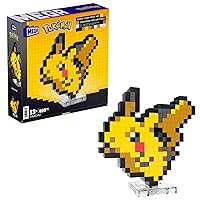 Mega Pokémon Pikachu Construction Set, Articulated Figure, Retro Pixelated Style, 15 cm, Wall or Table Decoration, 400 Pieces, Collectable, Children's Toy, Age 7 Years, HTH74