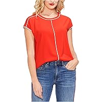 Vince Camuto Women's Extend Shoulder Contrast Pipe French Crepe Blouse