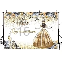 MEHOFOTO Quinceanera 15 Princess Birthday Photo Studio Booth Background Glitter Gold and Silver Floral Sweet 15 Quince Años Girl Birthday Party Banner Backdrops for Photography 7x5ft