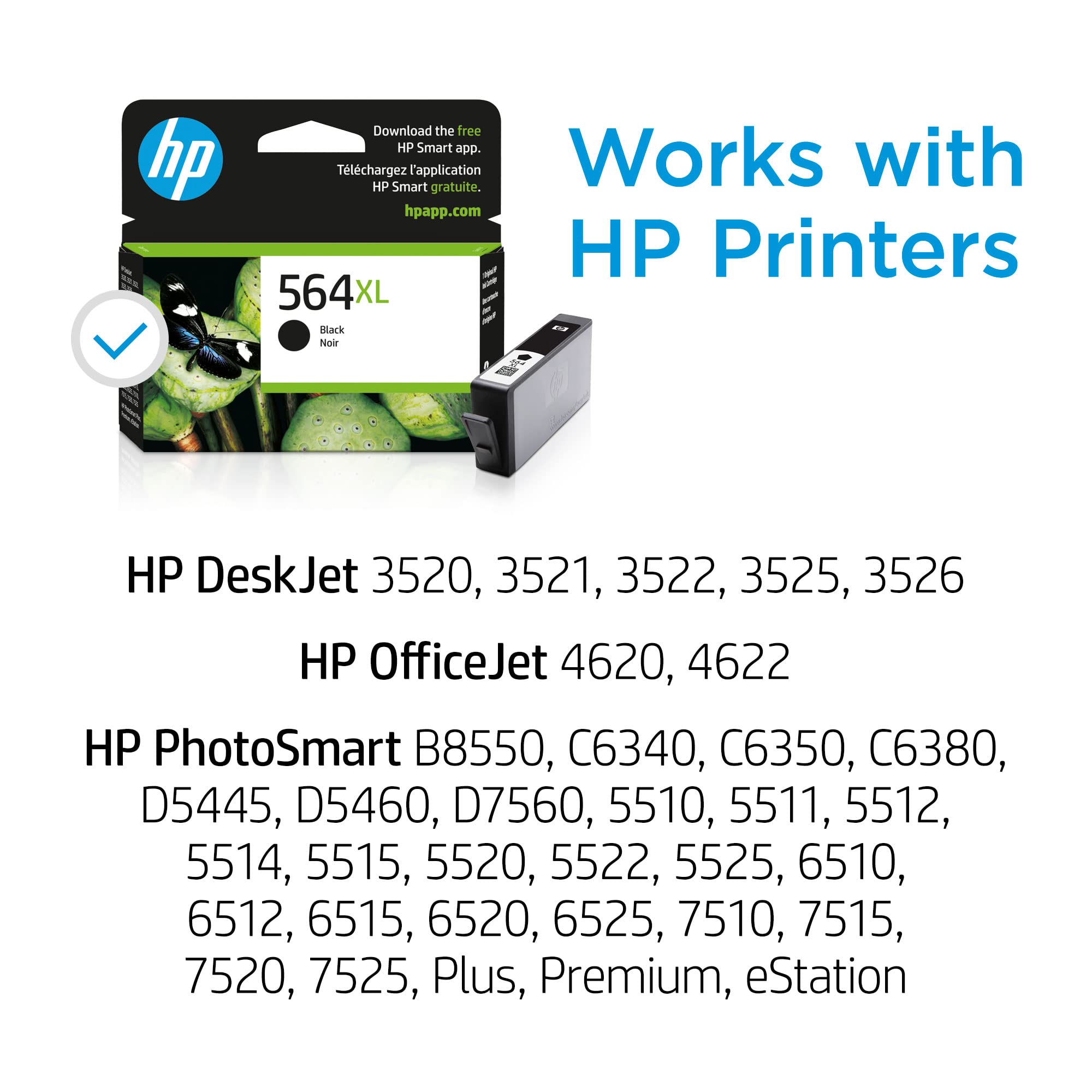 HP 564XL Black High-yield Ink | Works with DeskJet 3500; OfficeJet 4620; PhotoSmart B8550, C6300, D5400, D7560, 5510, 5520, 6510, 6520, 7510, 7520, Plus, Premium, eStation Series | CN684WN