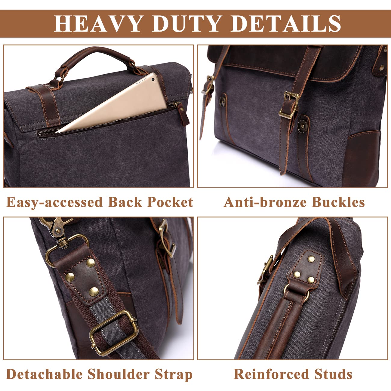 Vintage Leather Briefcase Satchel Messenger Bag iPad/Tab Hanbag Sling Bag 11x9" 