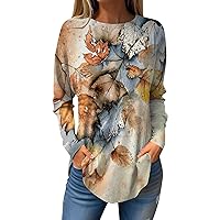 Tunic Tops for Women Loose Fit Dressy Long Sleeve Shirt Casual Crewneck Oversized Pullover Basic Shirts Spring Tops
