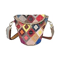 Multicolor Bucket Bag for Women, Stylish Colorful Square Stitching Handbag Purses Small Satchel Best Gift for Ladies