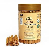 True Ceylon Alba Cinnamon Sticks, Organic Inner Bark Only, Fresh Crop by a Sri Lankan Farmer, 135g (40-50 Nrs. of 4” Long Sticks), Cinnamomum Zeylanicum (Verum)