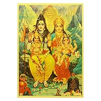 Yogic Mantra Shiv Parvati Darbar Photo | Unframed 5x7 Inch | 180 GSM Gold Foil Paper | Embossed Printing | Shiva Parvati Family Photo Wall Decor Poster | Diwali Art Gift | Home Mandir & Office Temple