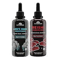 Naturealm Reishi & Lion’s Mane Mushroom Extract - Adaptogen Stack for Focus, Immunity, Longevity, Gut Health, Anti-Aging, Energy & More - Organic Liquid Drops - 50 mL Each (2 Pack)