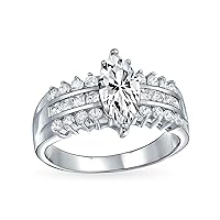 Bling Jewelry Bridal Traditional Cubic Zirconia 2-3 CTW Round Brilliant Cut Solitaire Marquise AAA CZ Band Inset Guard Enhancers Engagement Ring vWedding Ring Set For Women .925 Sterling Silver