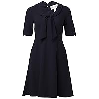 Donna Morgan Women's Short Sleeve Tie Portrait Collar Fit and Flare Stretch Crepe Dress