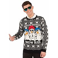 Forum Men's Crew Neck Ugly Christmas Sweater,Long Sleeve, Snow Buds, Black/White, Medium