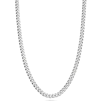 Miabella Italian Solid 925 Sterling Silver 3.5mm Diamond Cut Cuban Link Curb Chain Necklace for Women Men, Made in Italy